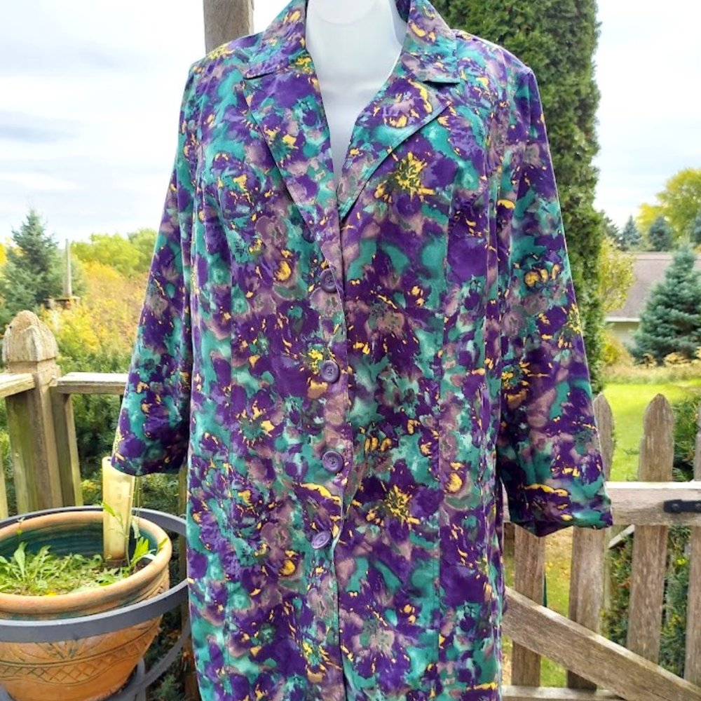 Roaman's Womens Plus Size 30W Multicolor Floral Trench Coat - Lined with Pockets